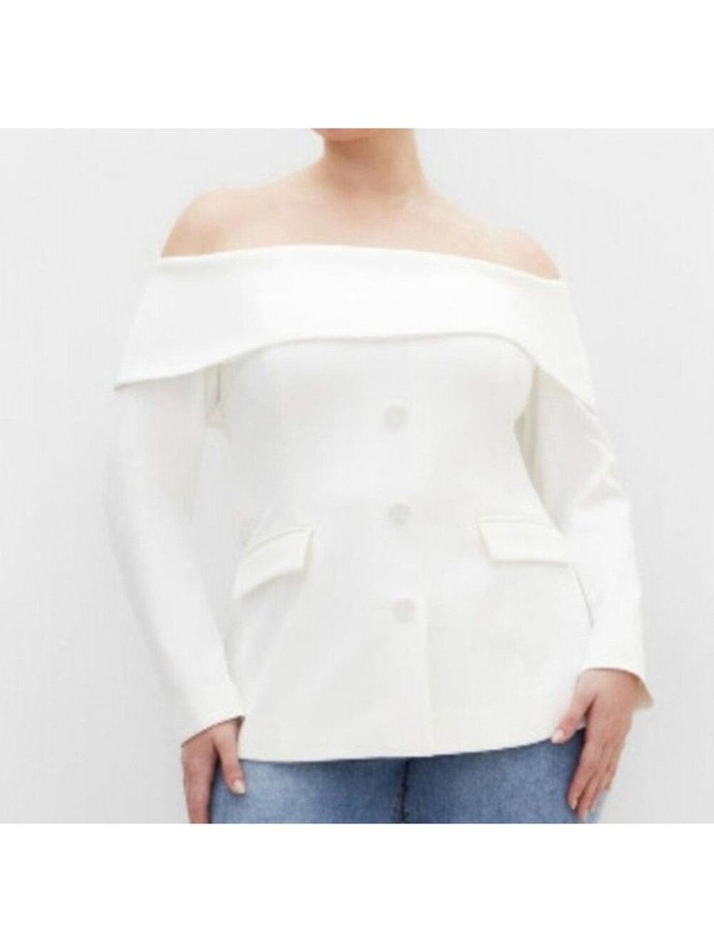 City Chic Talia White Off The Shoulder Long Sleeve Jacket Size 24 NWT